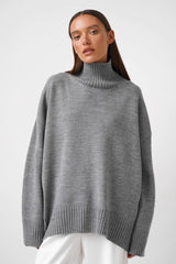 Solid Color Turtleneck Knit Sweater