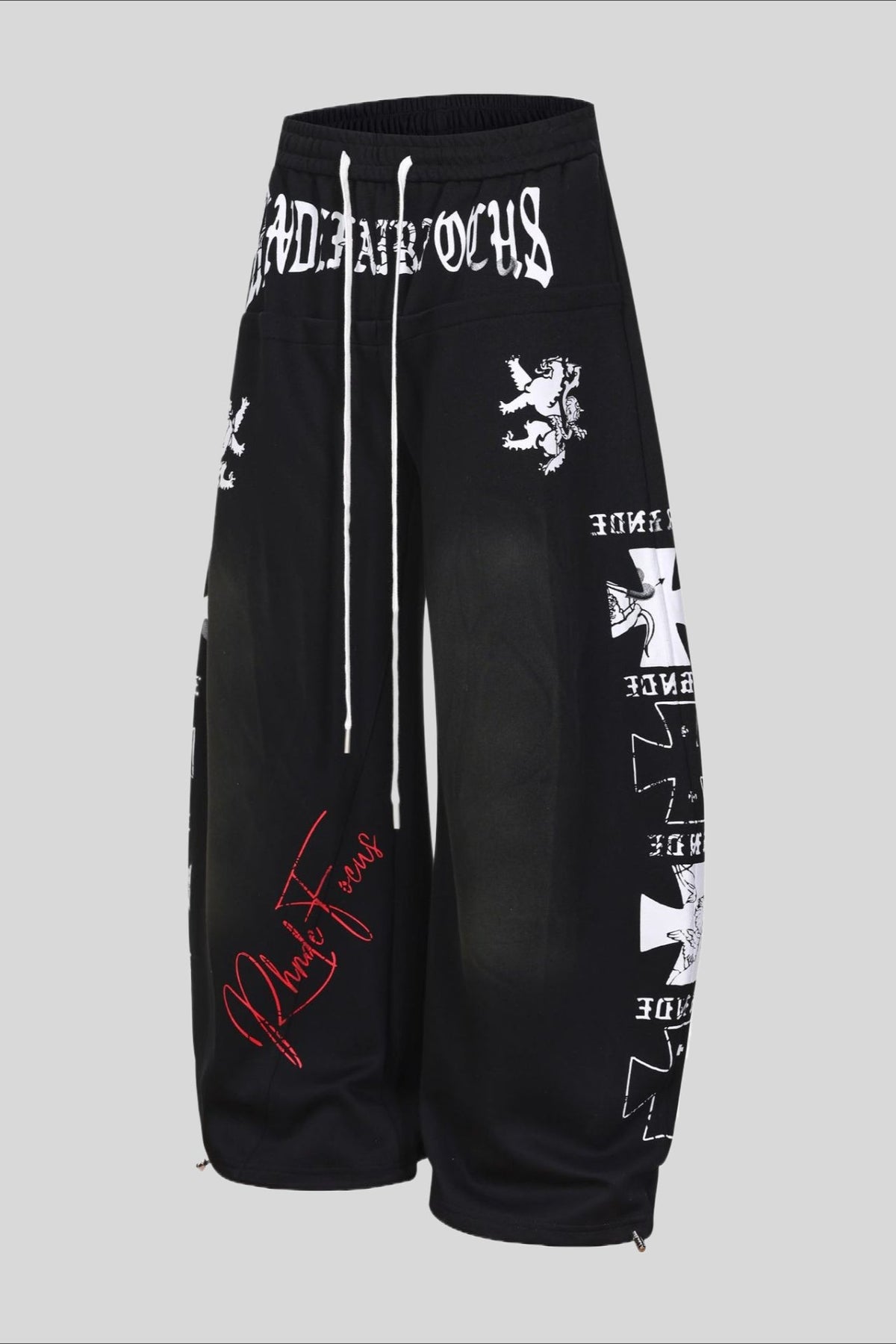 Deconstructed Typography Barrel Leg Sweatpants