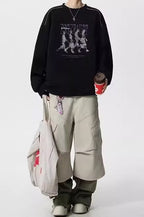 Washed Figure Graphic Oversized Crew Neck Sweatshirt