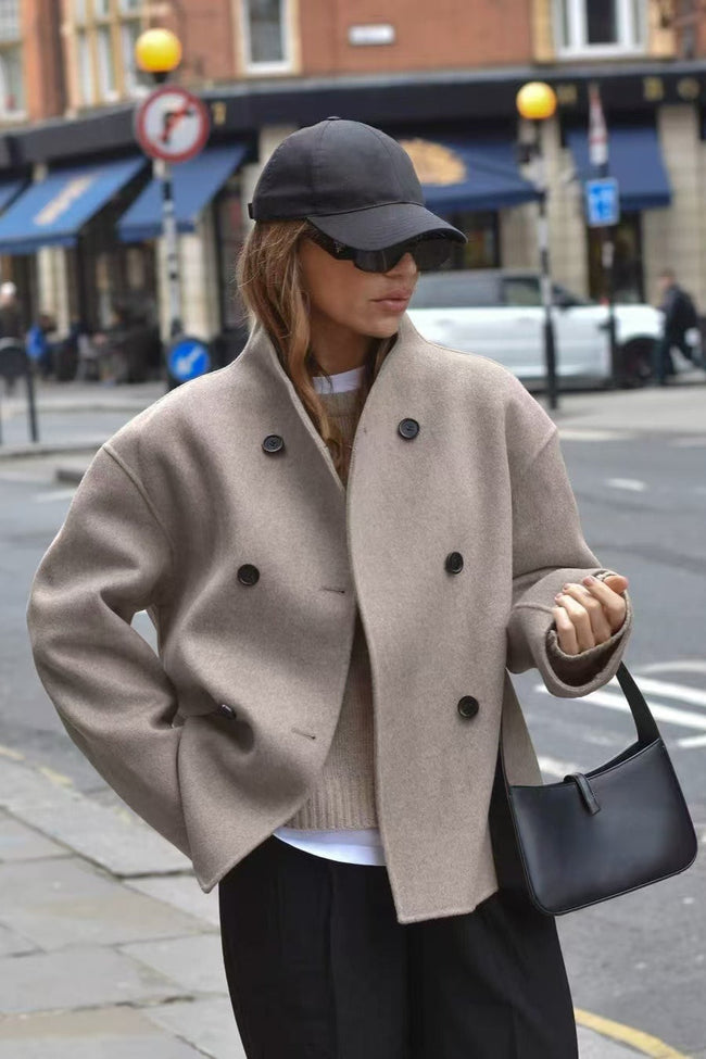 Winter Wool Stand Collar Long Jacket S / Khaki Main image