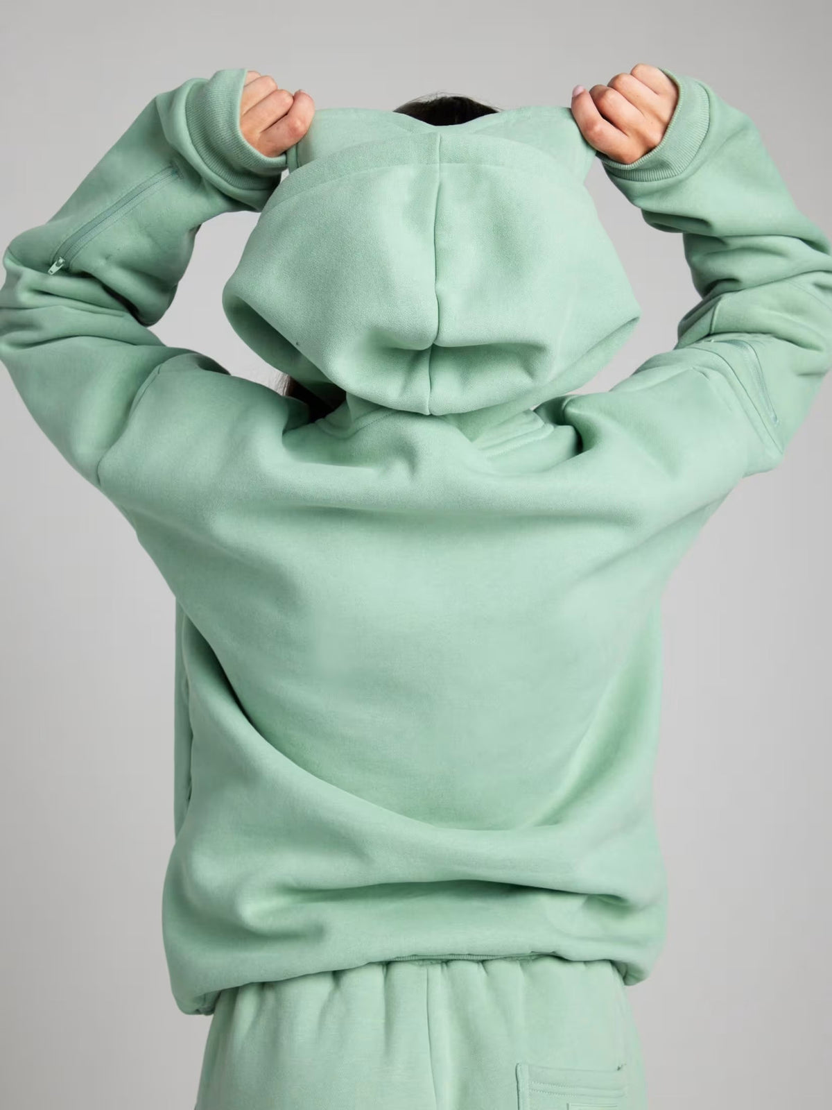 Solid Eye Mask Hoodie Pants Two Piece Set