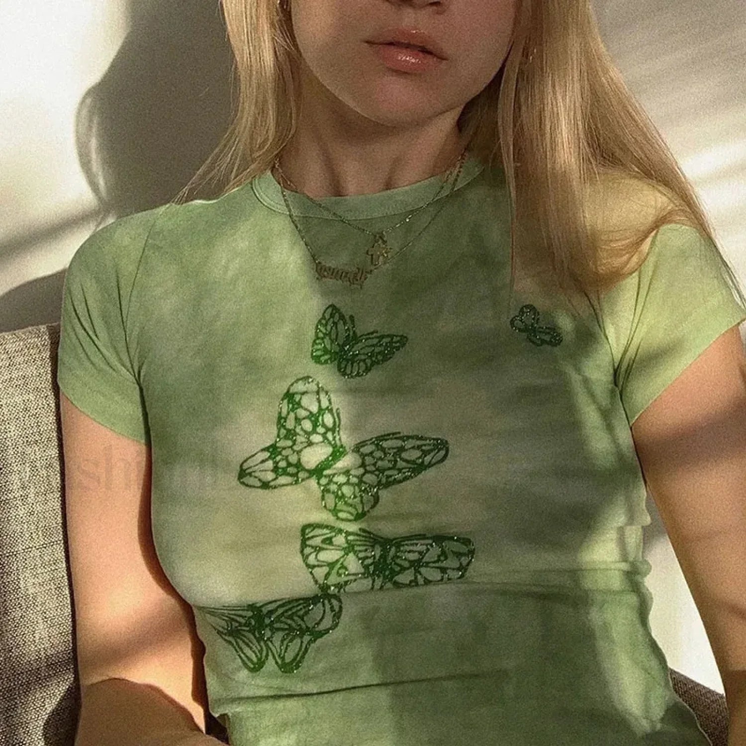 90s Butterfly Print Sexy T-Shirt Secondary image