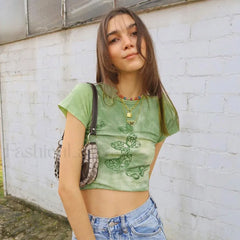 90s Butterfly Print Sexy T Shirt