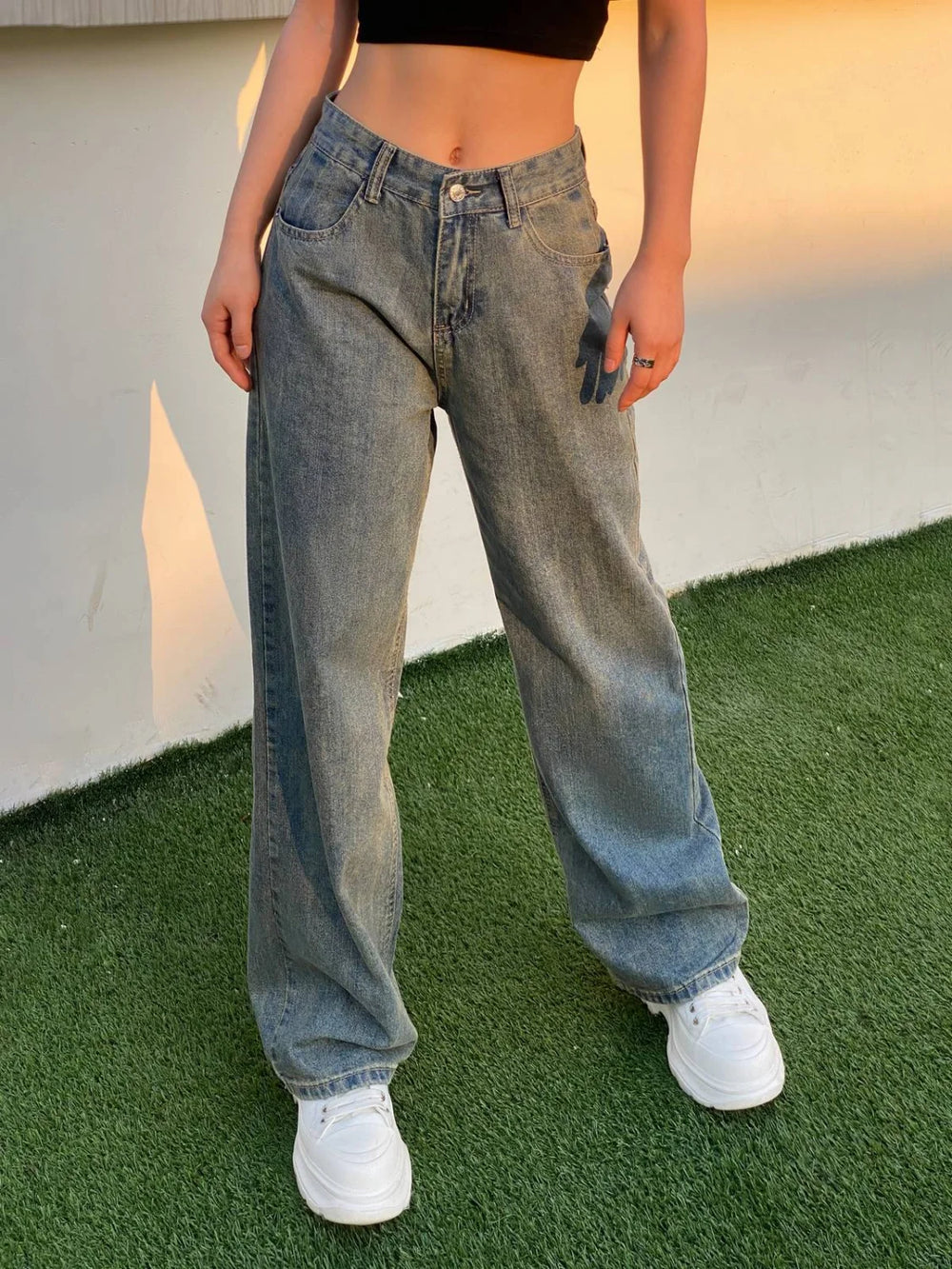 90s Washed High Waist Boyfriend Jeans Blue / S Boyfriend Jeans