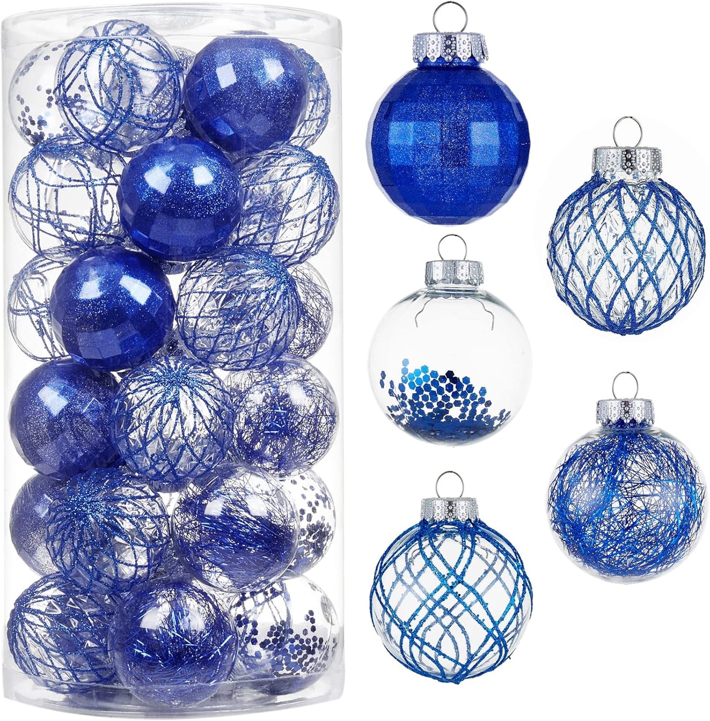 Clear Plastic Christmas Ball Ornaments Set - Red, Shatterproof