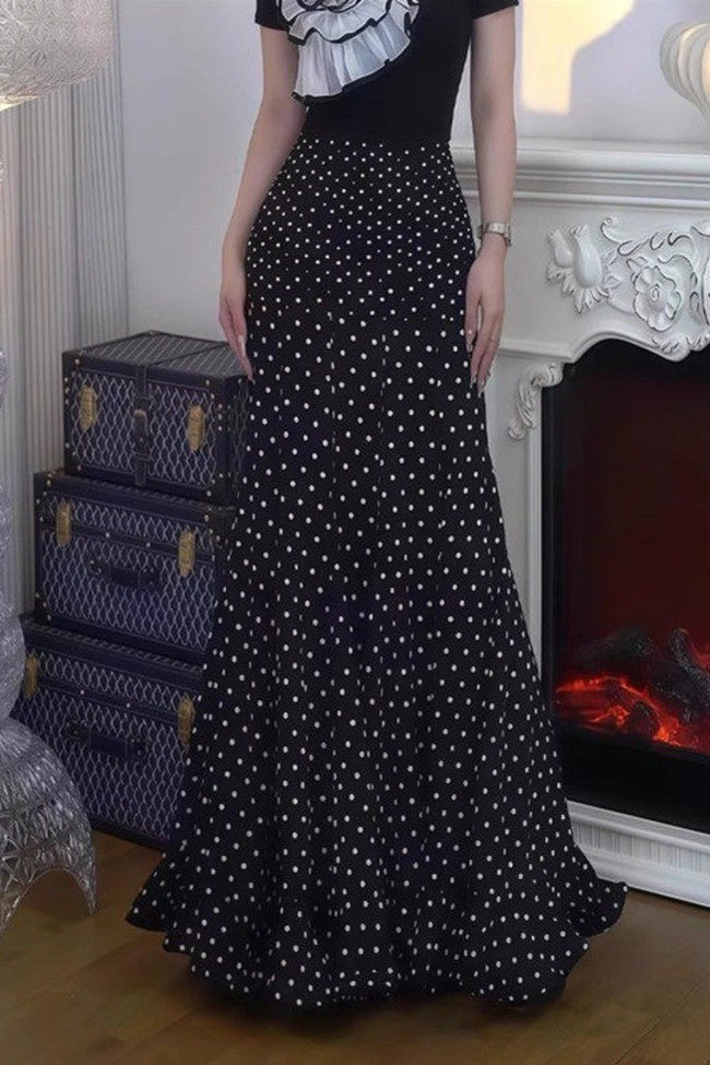 High Waist Polka Dot Bodycon Maxi Skirt Main image