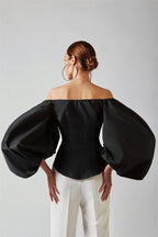Elegant Puff Sleeve Cold Shoulder Blouse