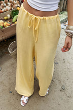 Yellow Textured High Waist Drawstring Pants