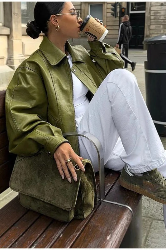 Vintage Green Faux Leather Jacket Green / S Main image