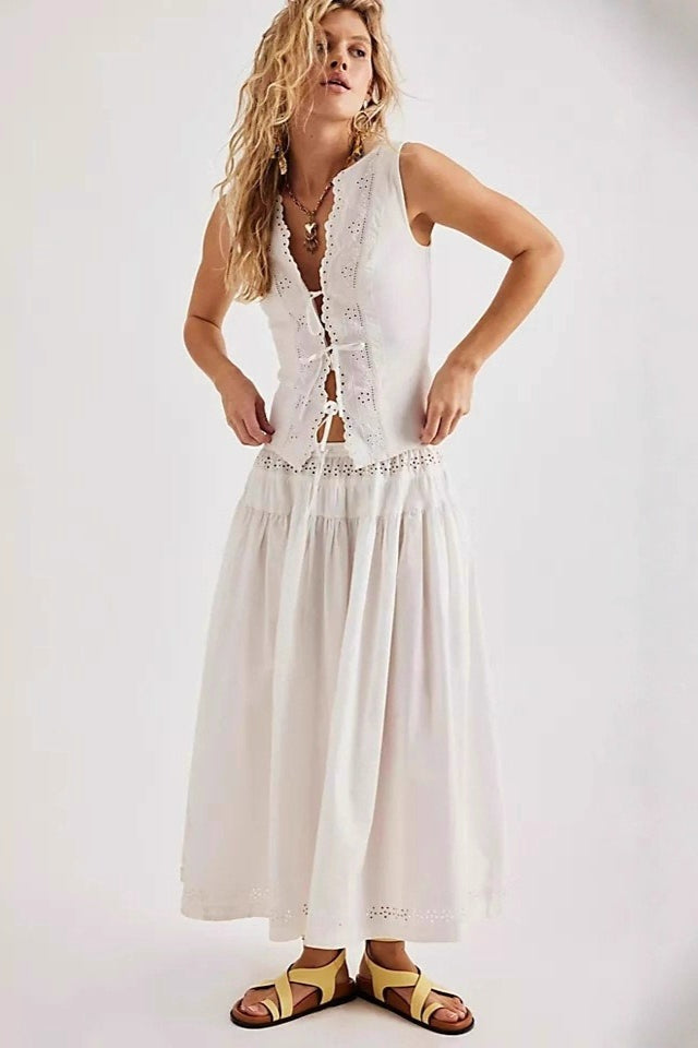 Cutout Lace Patchwork Boho Skirt Set Main image