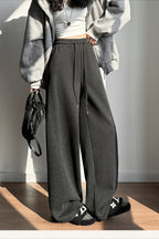Solid Plush Wool Curved Knit Pants