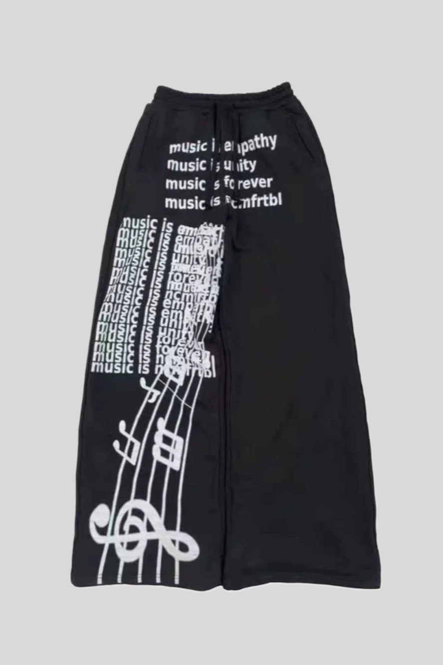 Music Score Graphic Wide Leg Sweatpants