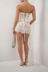 Strapless Lace Corset Sheer Mini Dress