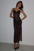 Sheer Mesh Lace Cami Top Skirt Set