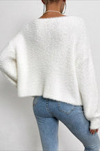 Elegant Pearl V Neck Knit Sweate