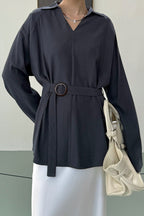 Waist Defining Plunge Neck Blouse