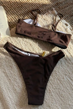 Solid Cutout Beaded Ribbed Bikini Set