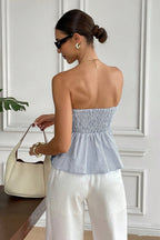 Embroidered Trim Plaid Tie Front  Tube Top