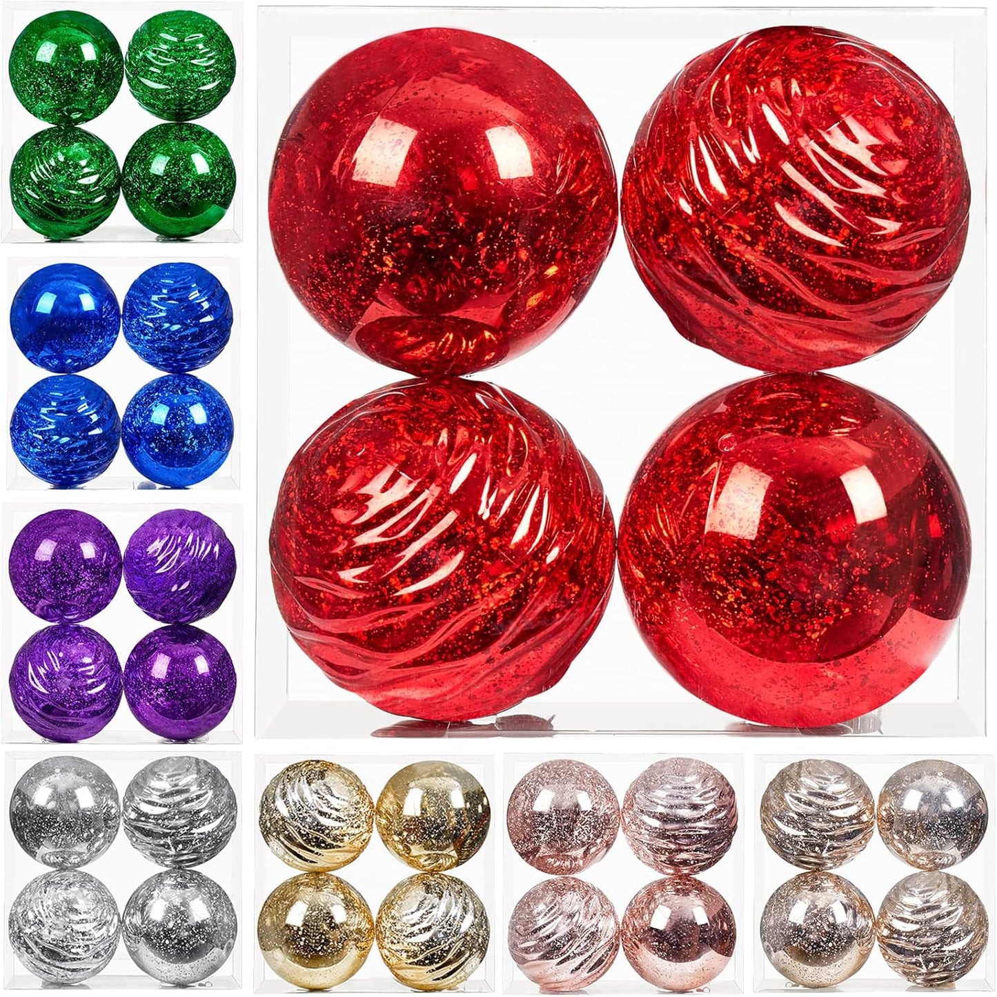 Oversized Shatterproof Plastic Christmas Ball Ornaments - Set of 2 in Champagne Color