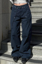 Studded Low Rise Wide Leg Jeans