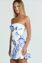 Floral Print Strapless Mini Cocktail Dress