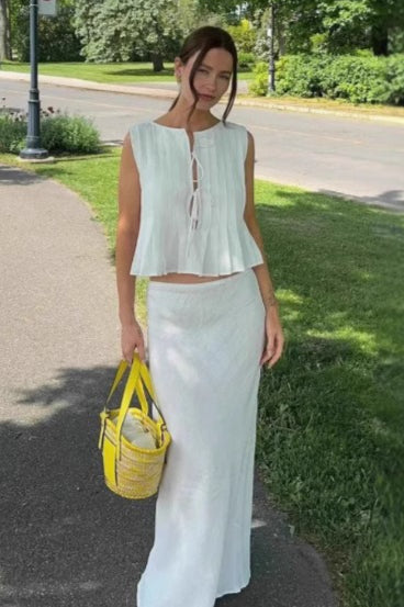 Tie Strap Sleeveless Top High Waist Skirt Set Main image