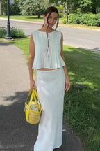 Tie Strap Sleeveless Top High Waist Skirt Set