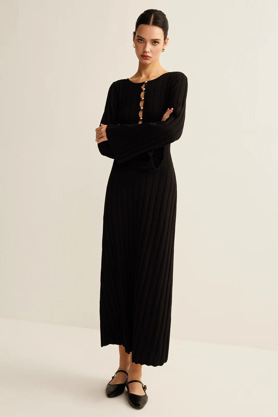 V Neck Button Front Sweater Dress Main image