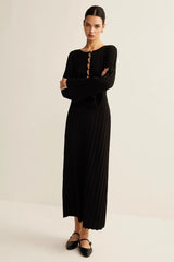 V Neck Button Front Sweater Dress