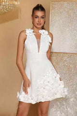 Sexy Deep V Floral Tie Waist Mini Dress