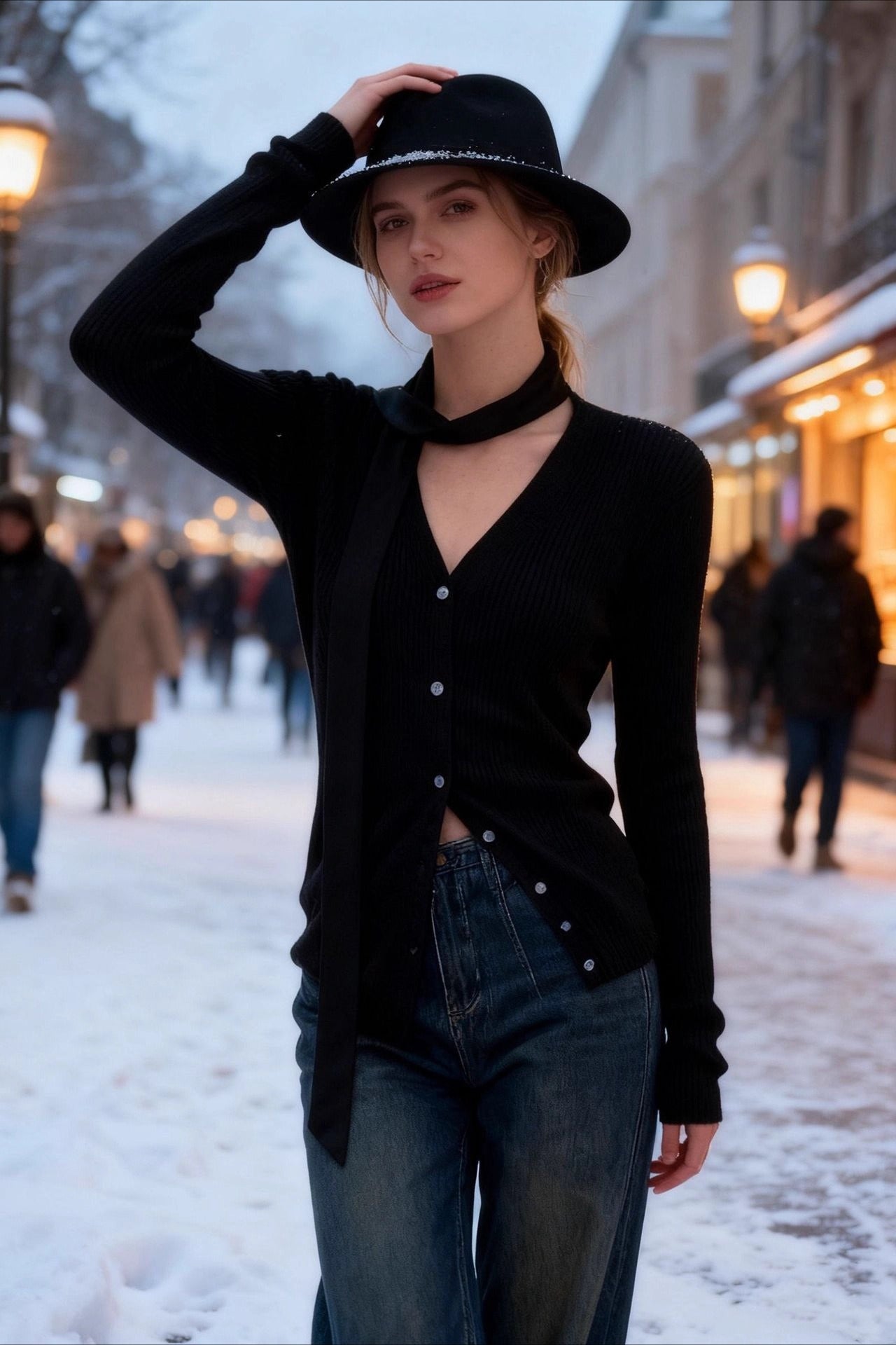 Chic Snood Neck Ribbed Knit Top Main image