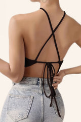 Sexy Open Back Halter Tie Knit Crop Top