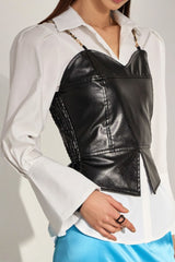 PU Leather Layering Vest Back Elastic Tank Top