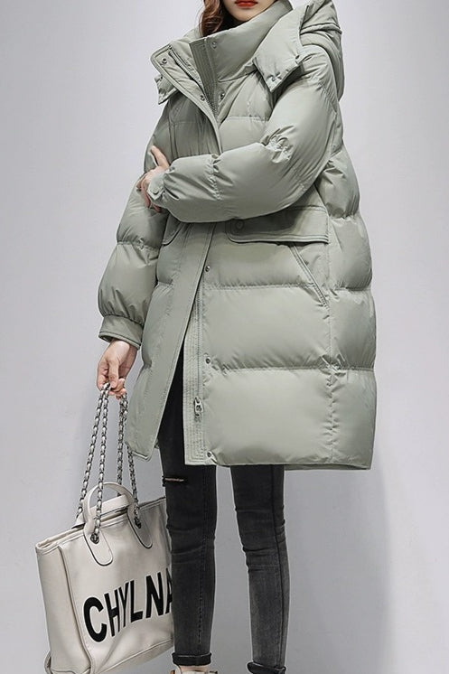 Long Oversize Insulated Puffer Jacket S / Green