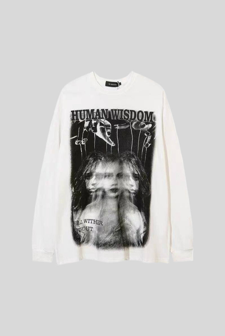 Human Wisdom Photo Graphic Oversized Sweatshirt