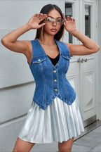 Patchwork V Neck Denim Vest Tank Top