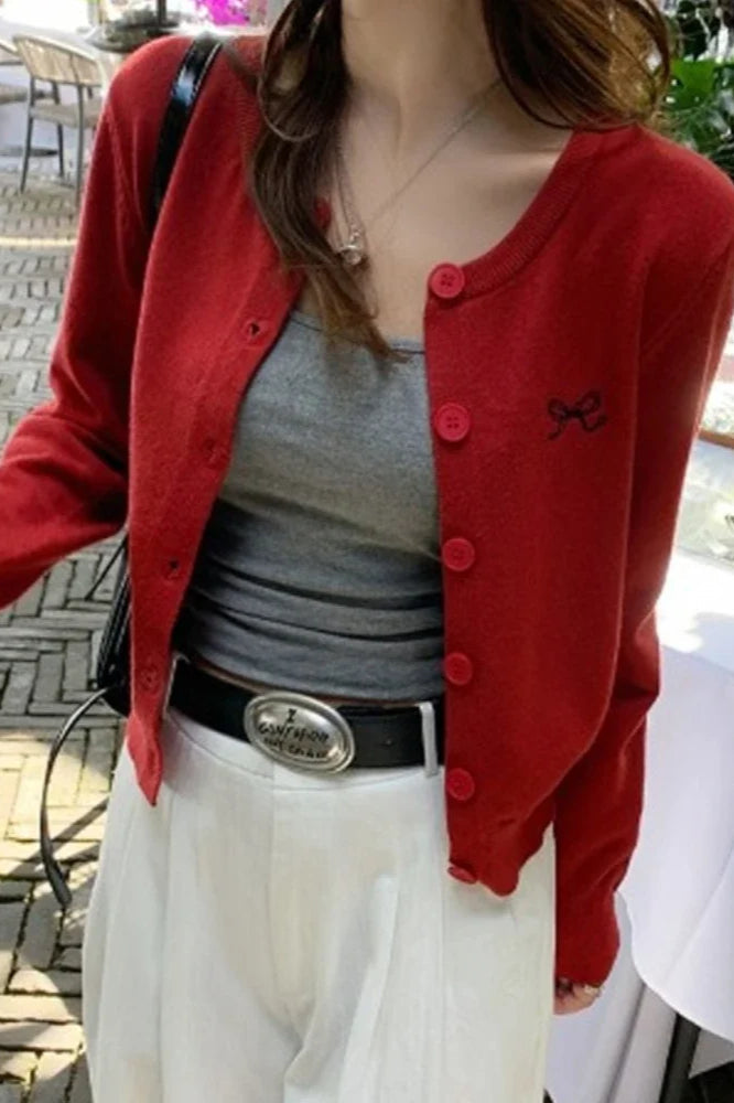 Bow Embroidered Knit Cardigan Secondary image