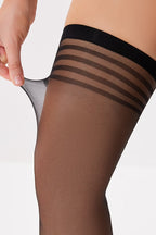 Sheer Striped Black Thigh-High Stockings