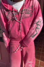 Rhinestone Script Zip Up Hoodie