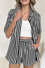 Button Down Striped Short Sleeve Blouse Shorts Set