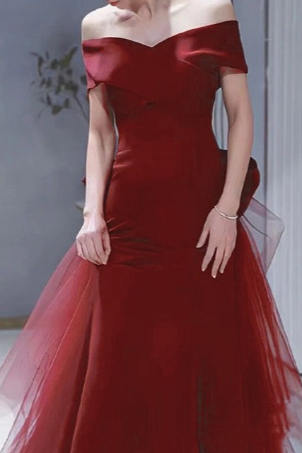 Elegant Wine Off Shoulder Sheath Formal Dress Main image