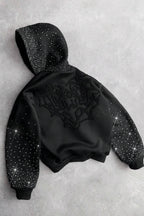 Rhinestone Embroidered Zip Up Hoodie