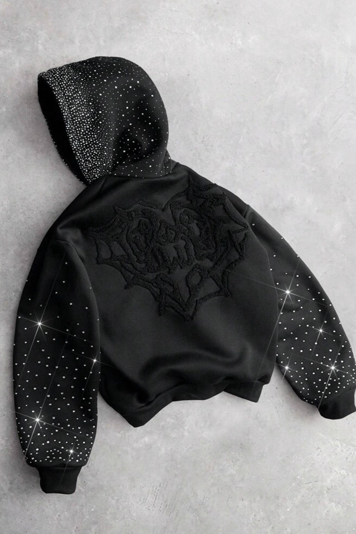 Rhinestone Embroidered Zip Up Hoodie