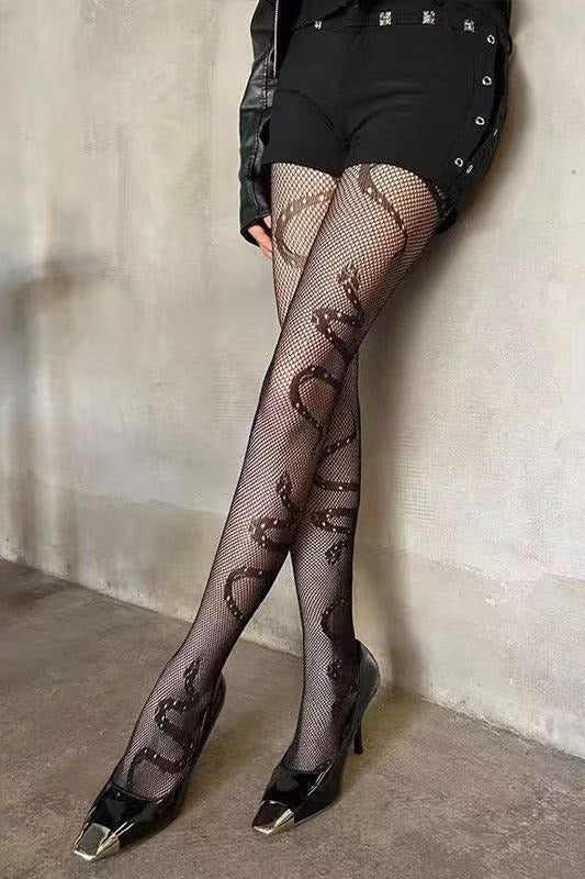 Sheer Snake Pattern Cutout Tights Main image