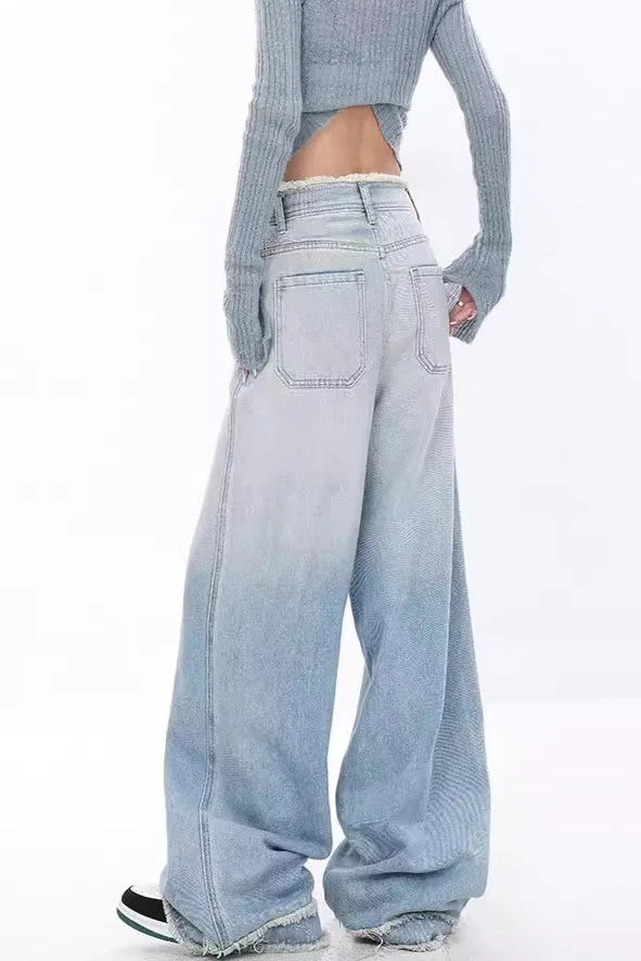 High Waist Draped Gradient Ripped Jeans Secondary image