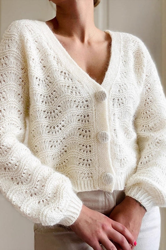 Lace Detail Long Sleeve Cardigan S / White Main image