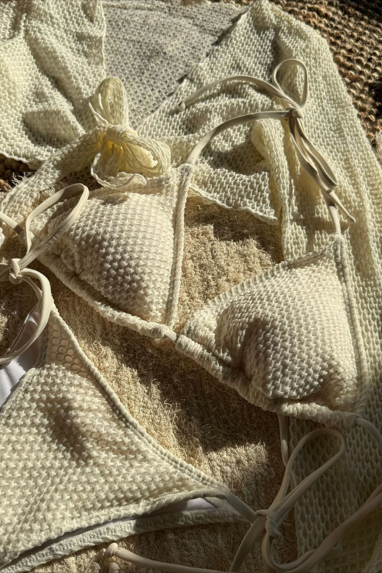 Solid Ruched Mesh Four Piece Swim Set