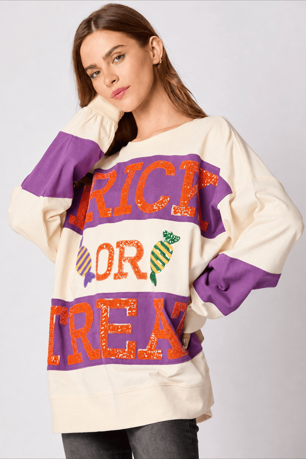 Candy Graphic Sequin Color Block Sweatshirt