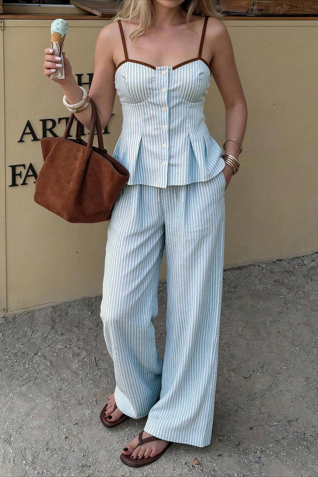 Color Block Striped Linen Blend Pants Set Main image