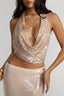 Sequin Backless Halter Halter Top